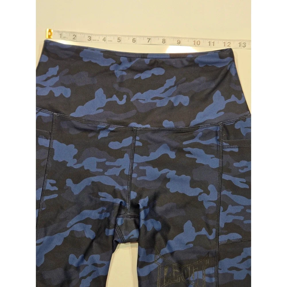 WWE Tapout Medium Blue Camo High Waist Pocket Bike Shorts Womens Activewear - Picture 6 of 8